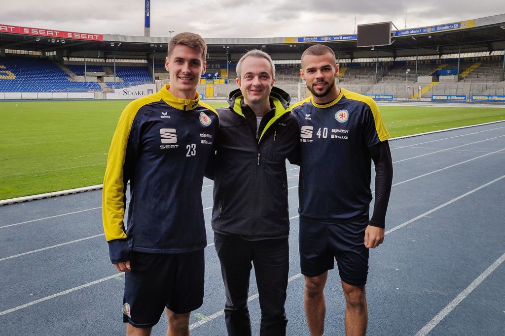 Danilo Wiebe, Markus Hörster und Robin Ziegele im Eintracht-Stadion